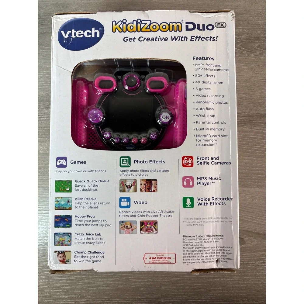 VTech KidiZoom Duo FX Pink Kids Digital‎ Camera 8MP Dual Lens New Box Wear